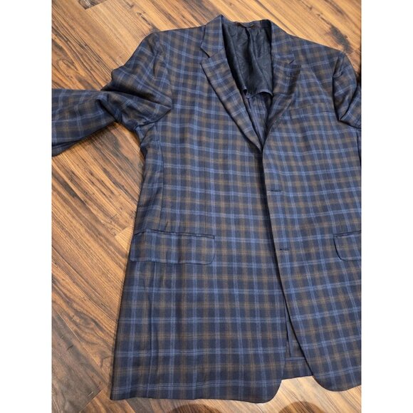 ROBERT TALBOTT Sport Coat Carmel Sz 46T Blue Plaid 100% Wool Paisley Lined - Picture 1 of 15
